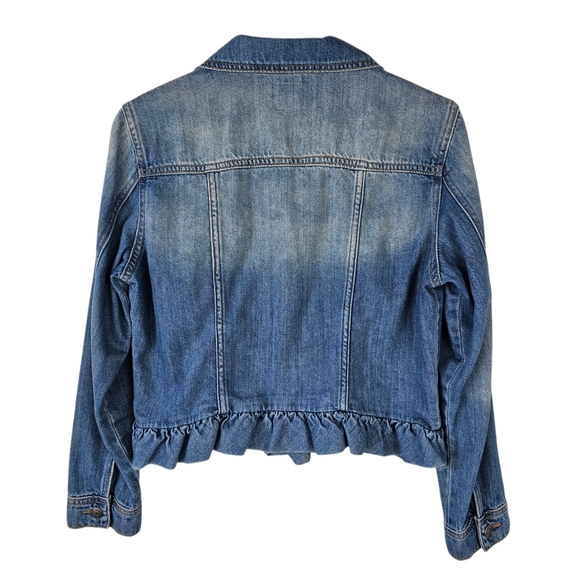 Cello Ruffle Trim Semi-Cropped Jean Jacket - Picture 2 of 6